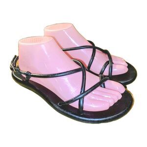 OLUKAI WAIAU Sz 8.5/9 Black Strappy Side Buckle Beach Vacation Resort Sandals